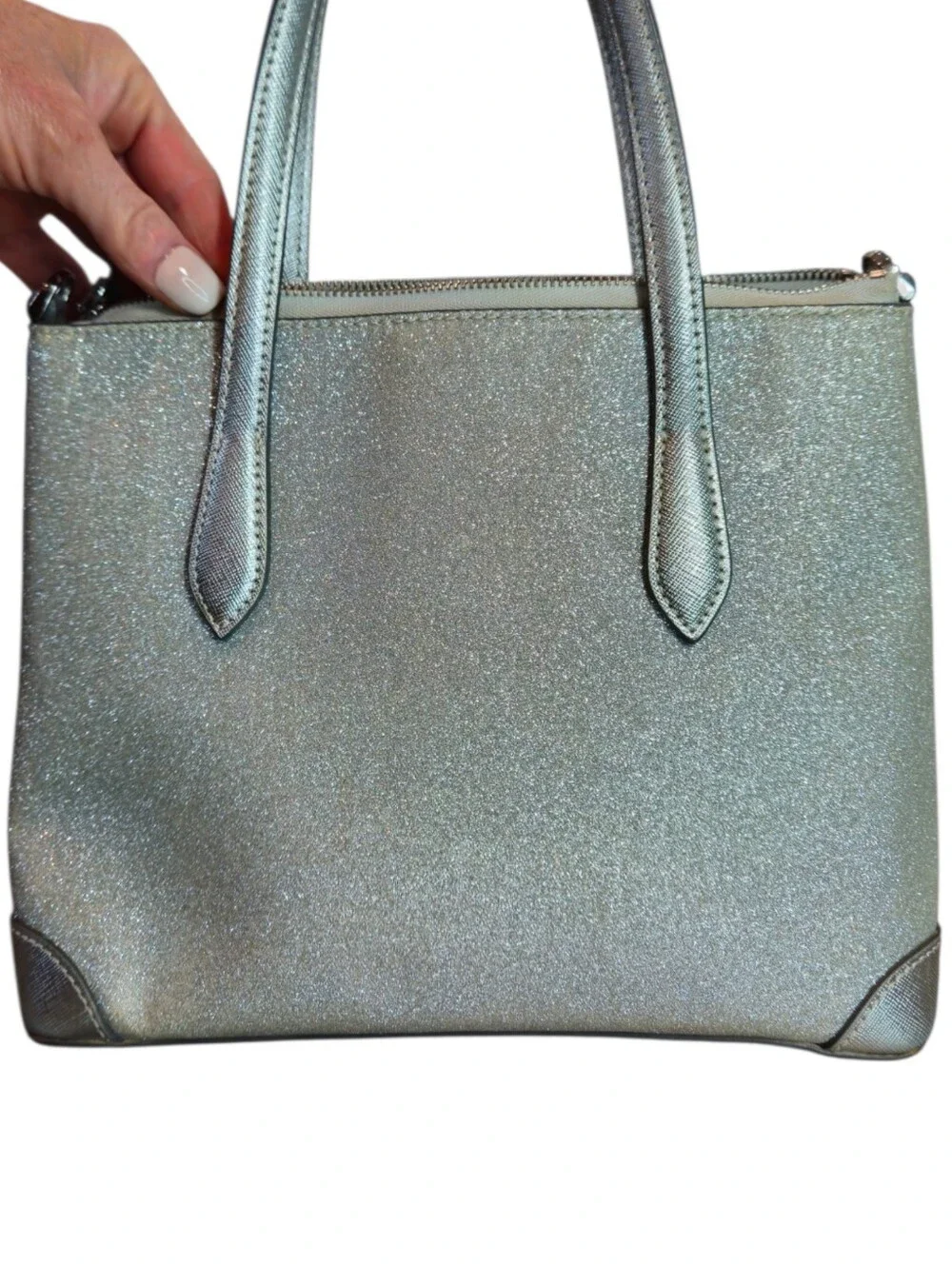 Kate Spade Glimmer Luna Light Silver Glitter Satchel Handbag Purse